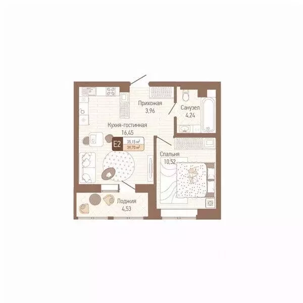 1-к кв. Тульская область, Тула Кулик жилой комплекс (37.44 м) - Фото 0