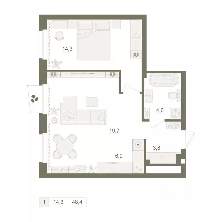 1-к кв. Башкортостан, Уфа Родина Парк жилой комплекс (48.4 м) - Фото 1