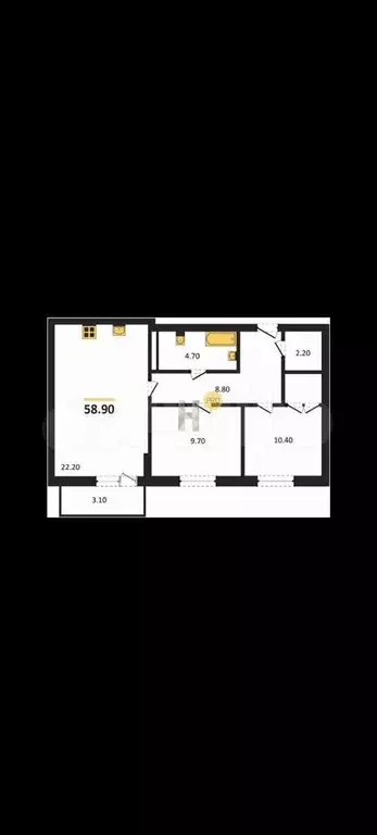 2-к. квартира, 58,9 м, 2/8 эт. - Фото 1