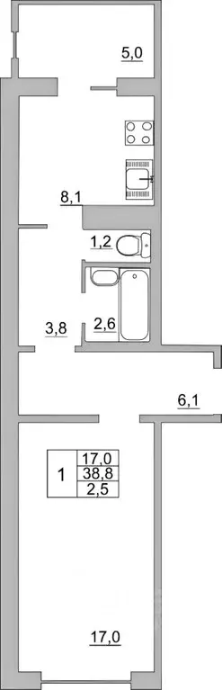 1-к кв. Псковская область, Псков ул. Крестки, 3А (41.0 м) - Фото 1