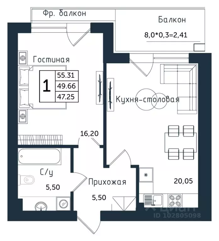 1-к кв. Калининградская область, Янтарный пгт ул. Советская (55.31 м) - Фото 1