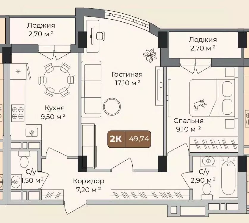 2-к кв. Краснодарский край, Краснодар Музыкальный мкр, ул. Имени ... - Фото 0