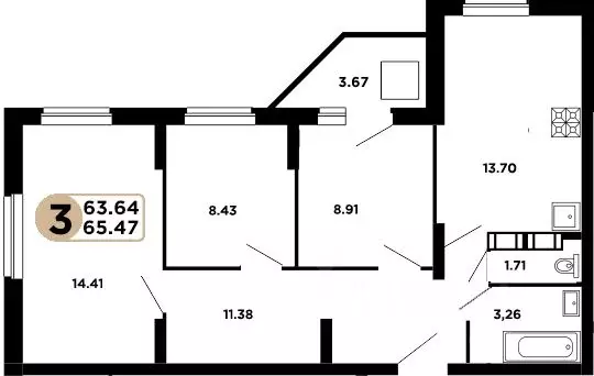 2-к кв. Самарская область, Самара Московское шоссе, 18-й км, 57 (63.64 ... - Фото 1