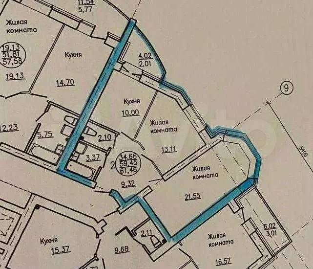 2-к. квартира, 61,5 м, 7/9 эт. - Фото 0