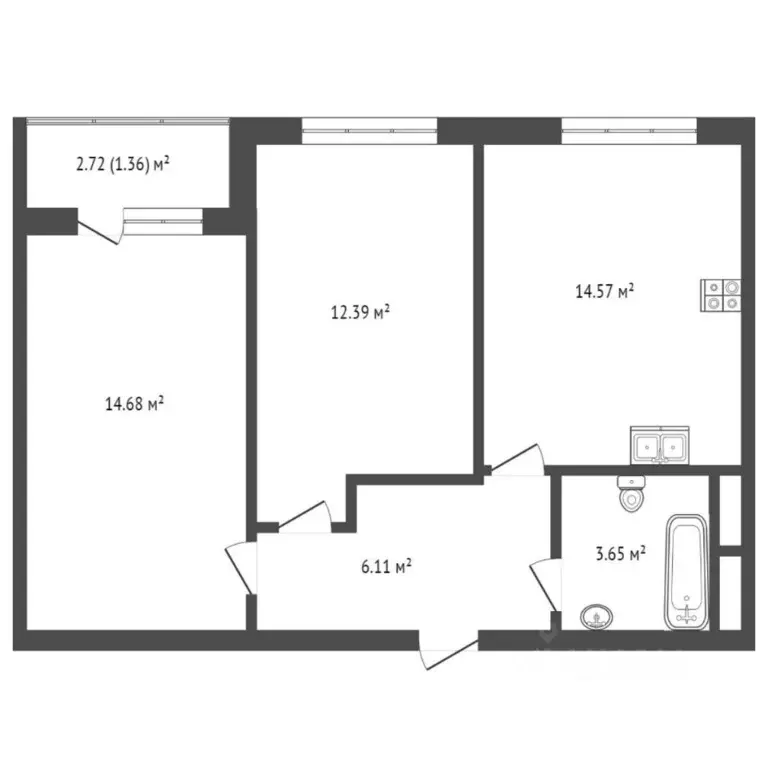 2-к кв. Тюменская область, Тюмень ул. Новоселов, 113 (51.5 м) - Фото 2