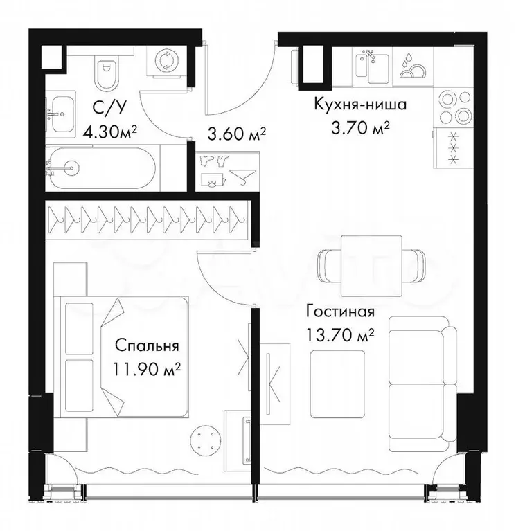 1-к. квартира, 37,2 м, 37/41 эт. - Фото 1