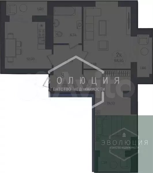 2-к. квартира, 69 м, 8/9 эт. - Фото 0