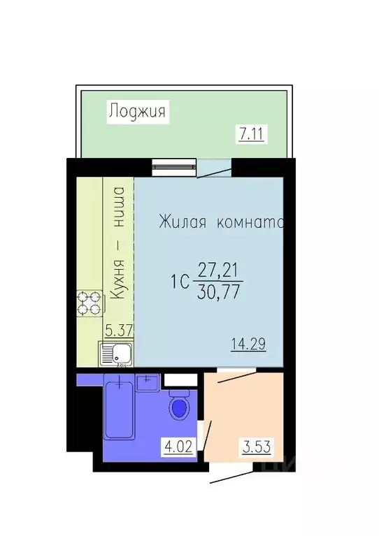 Студия Воронежская область, Воронеж Гвардейский пер., 21 (30.77 м) - Фото 0
