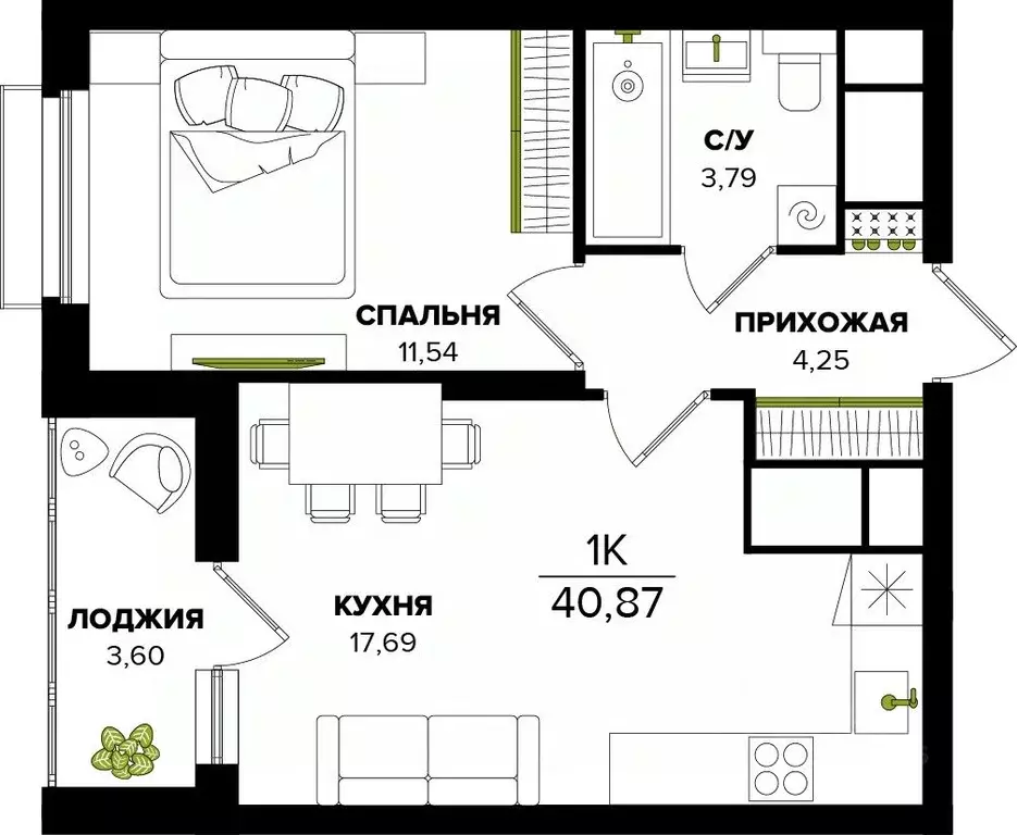 1-к кв. Тульская область, Тула  (40.87 м) - Фото 0