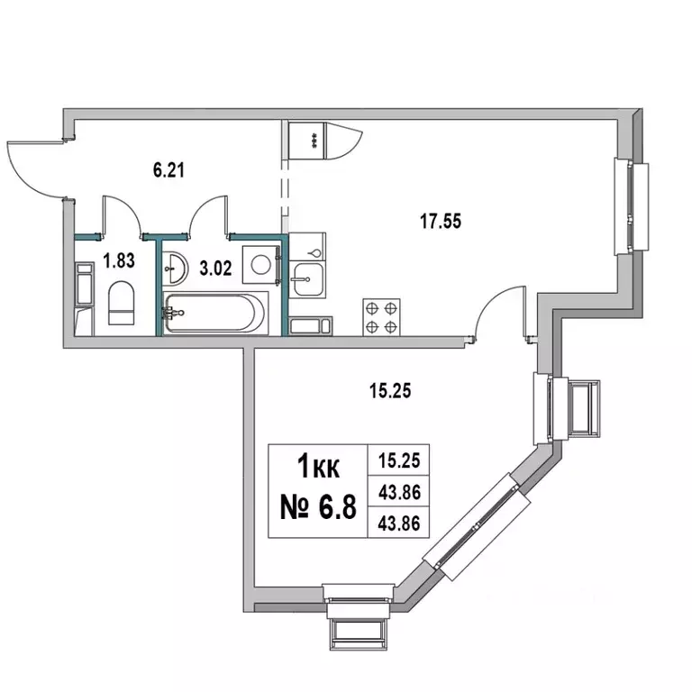 1-к кв. Ленинградская область, Выборг ул. 2-я Южная, 4 (43.86 м) - Фото 1