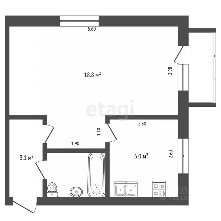 1-к кв. Татарстан, Набережные Челны пос. ГЭС, 1-й комплекс, 2 (31.0 м) - Фото 1