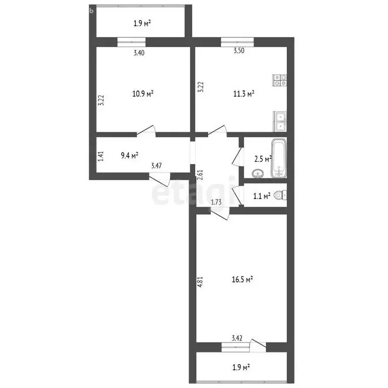 2-комнатная квартира: Чита, посёлок Кадала, Тобольская улица, 13 (51.7 ... - Фото 1