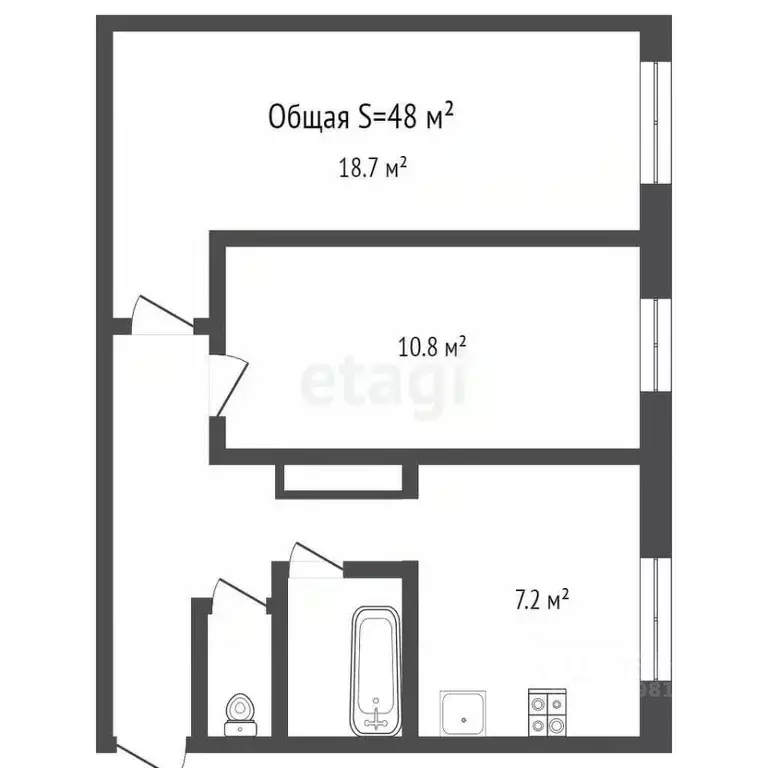2-к кв. Брянская область, Брянск ул. Дружбы, 20 (48.0 м) - Фото 2