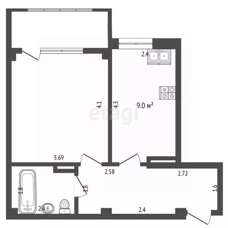 1-к кв. Севастополь ул. Генерала Коломийца, 11Б (38.2 м) - Фото 2