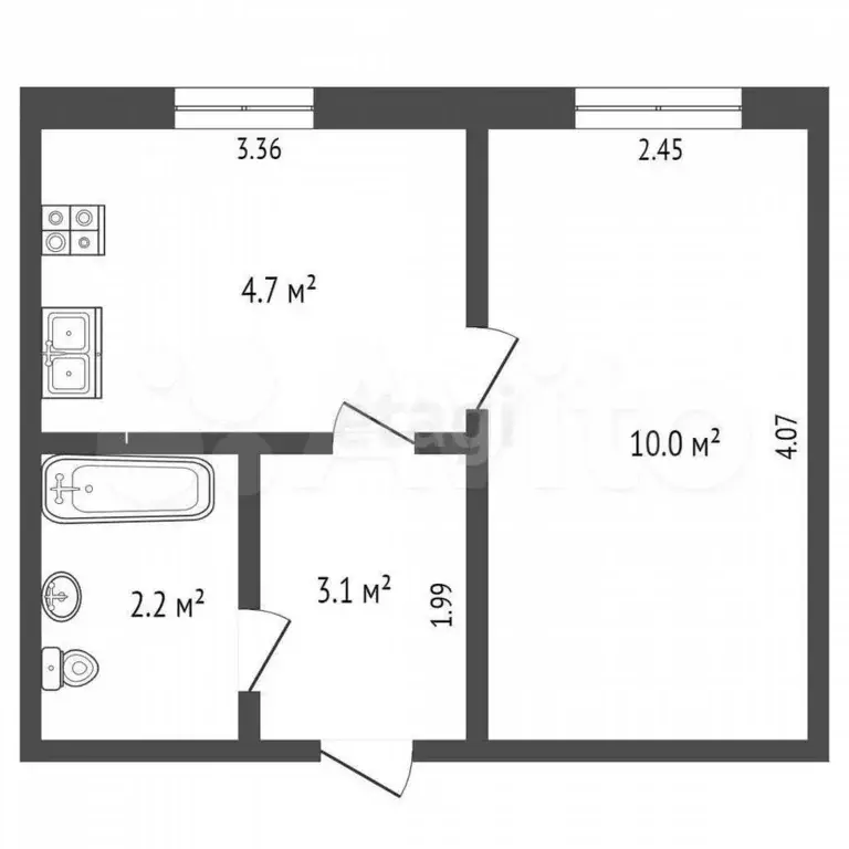 1-к. квартира, 19 м, 1/5 эт. - Фото 1