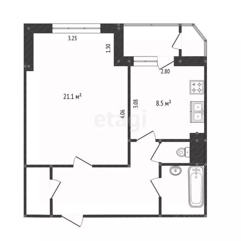 1-к кв. Ханты-Мансийский АО, Сургутский район, Федоровский городское ... - Фото 2