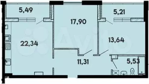 2-к. квартира, 86,9 м, 14/15 эт. - Фото 1