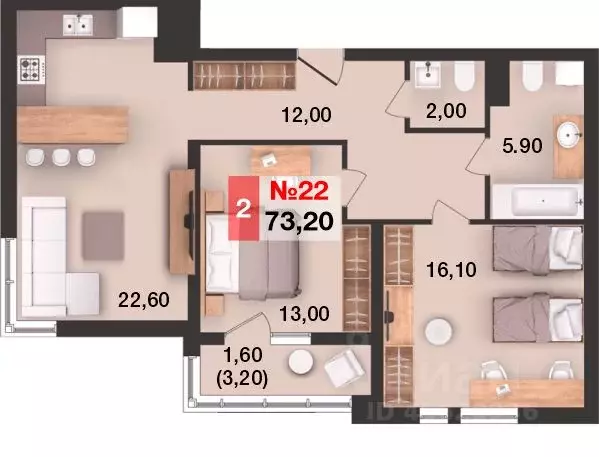 2-к кв. Калининградская область, Калининград Елизаветинская ул., 47А ... - Фото 1