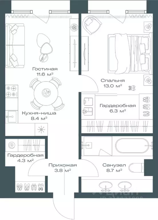 1-к кв. Москва Дербеневская наб., 27с24 (56.1 м) - Фото 1