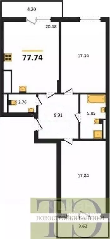 2-к кв. Калининградская область, Гурьевский муниципальный округ, пос. ... - Фото 1