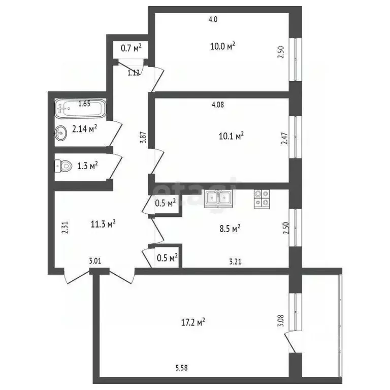 3-к кв. Саха (Якутия), Якутск ул. Лермонтова, 119 (62.6 м) - Фото 2