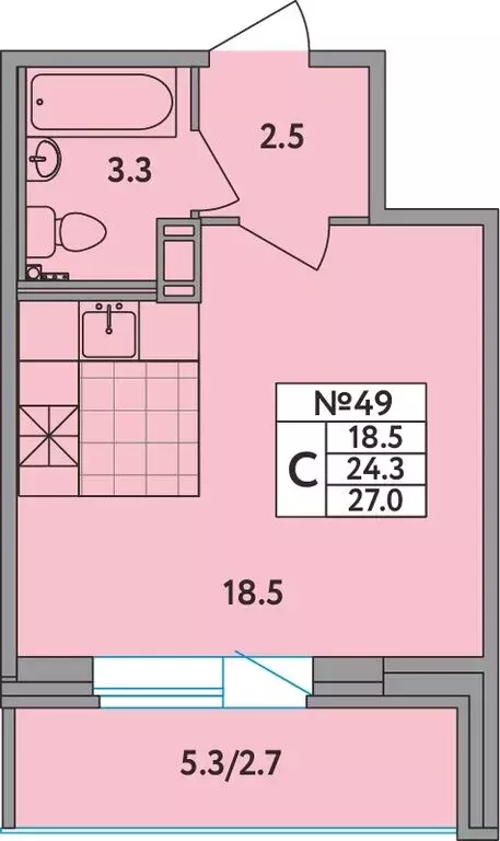 Квартира-студия: Новое Девяткино, Главная улица, 2 (27 м) - Фото 1