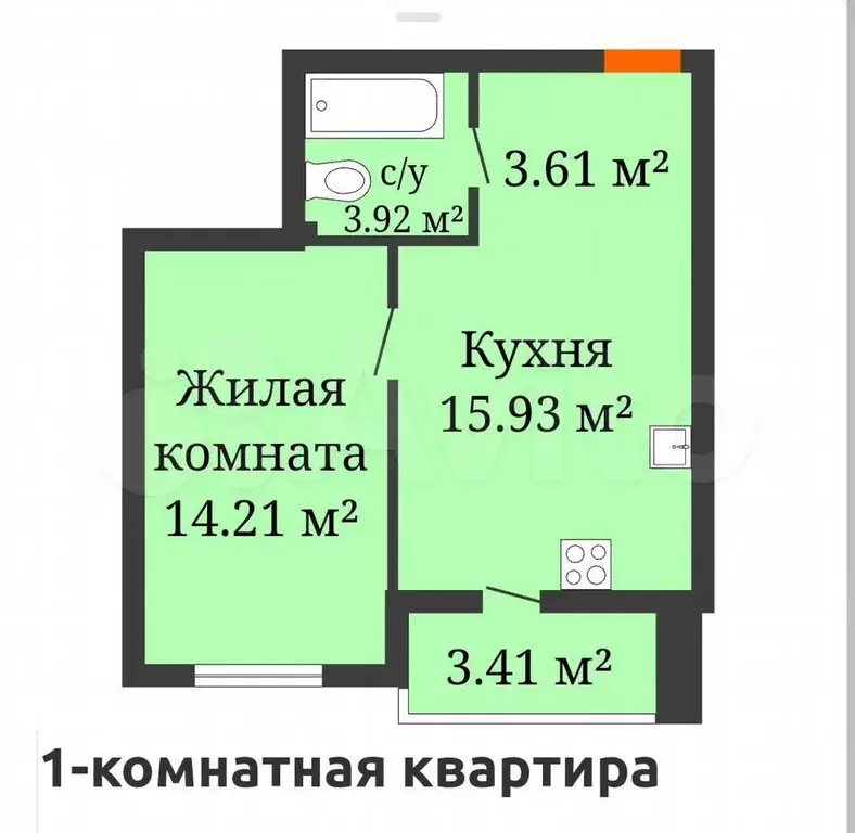 1-к. квартира, 38 м, 1/9 эт. - Фото 0