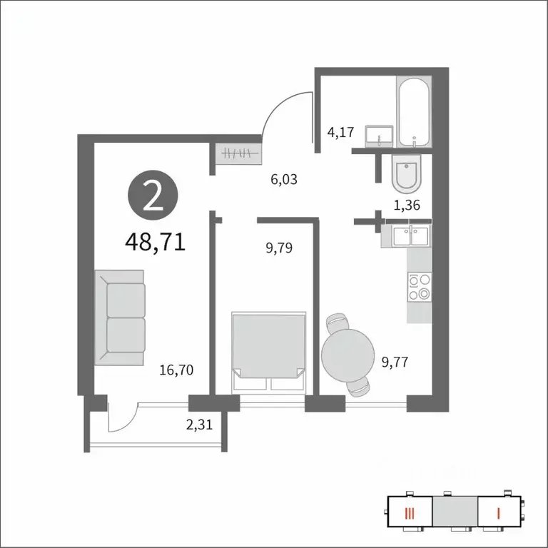 2-к кв. Смоленская область, Гагарин ул. Строителей, 127 (48.71 м) - Фото 0