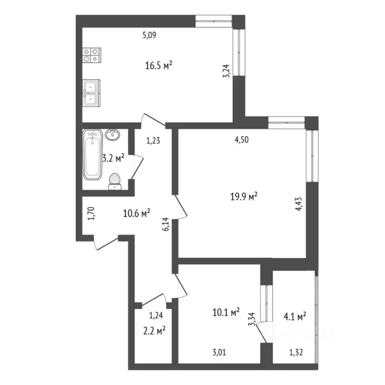 2-к кв. Тюменская область, Тюмень ул. Федюнинского, 30к1 (61.3 м) - Фото 1