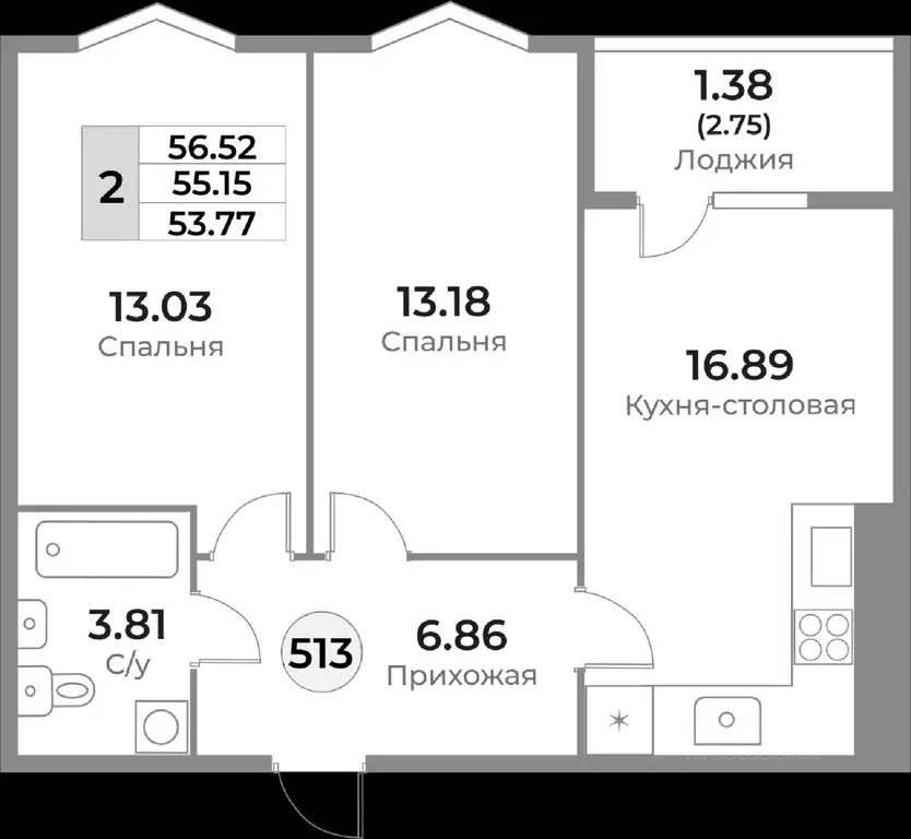 2-к кв. Калининградская область, Калининград Пригородная ул. (55.15 м) - Фото 1