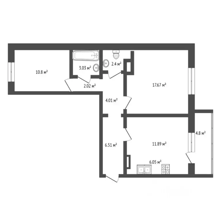 2-к кв. Тюменская область, Тюмень ул. Алматинская, 5 (64.5 м) - Фото 2