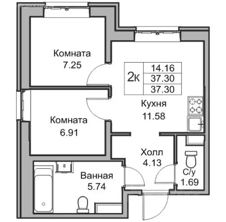 2-комнатная квартира: Санкт-Петербург, Ивинская улица, 7 (37.3 м) - Фото 0