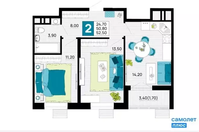 2-комнатная квартира: Яблоновский, улица Пушкина, 26/1 (52.5 м) - Фото 1