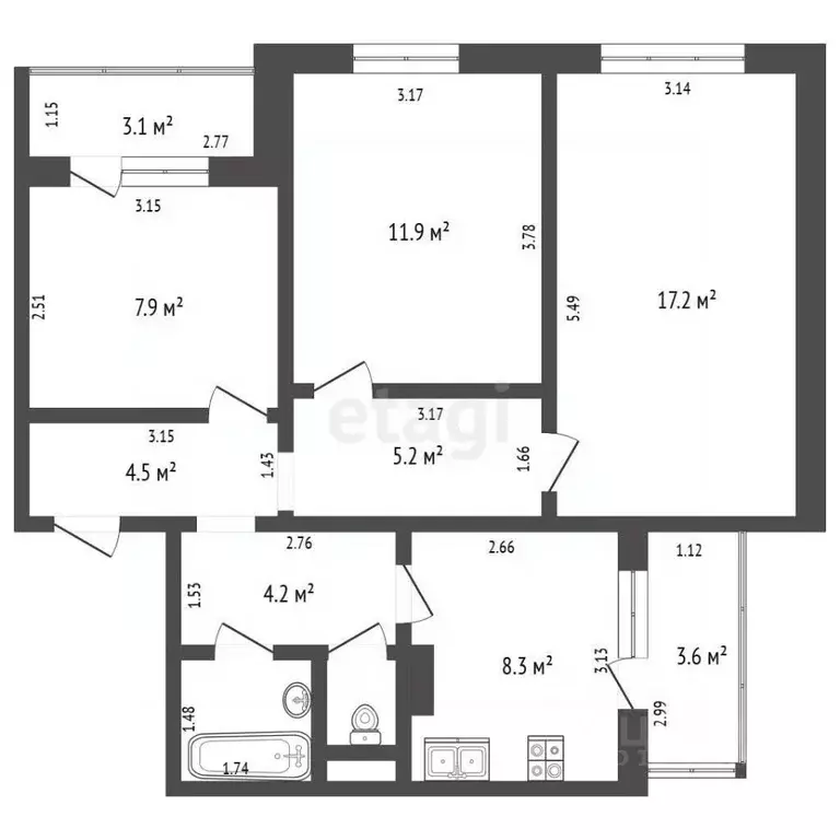 3-к кв. Белгородская область, Шебекино ул. Шолохова, 1 (62.87 м) - Фото 2