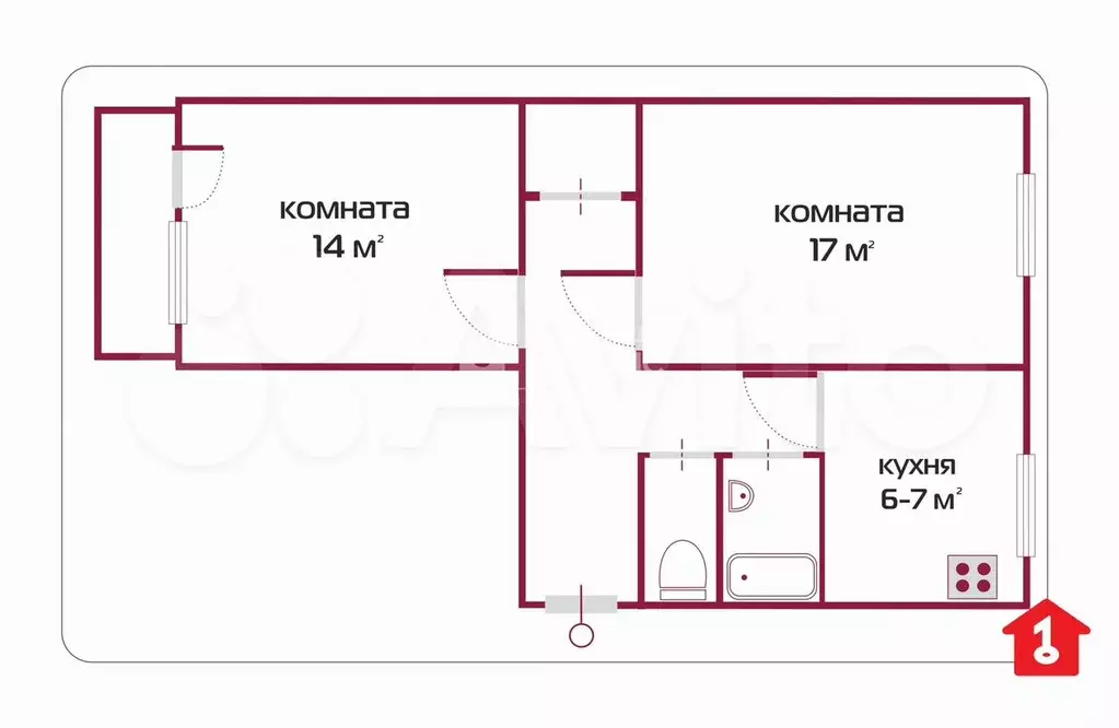 2-к. квартира, 48,3 м, 4/5 эт. - Фото 0