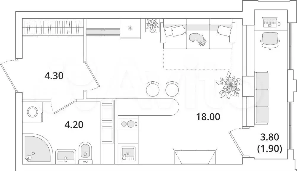 Квартира-студия, 28,4 м, 10/13 эт. - Фото 1