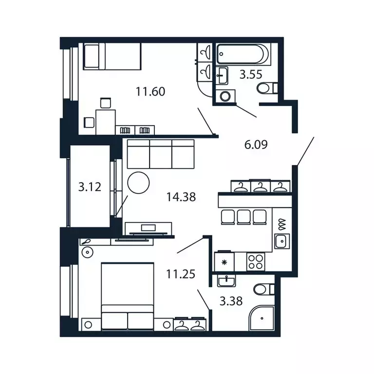 2-комнатная квартира: Новоселье, Центральная улица, 30к1 (49.9 м) - Фото 1