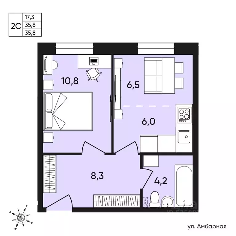 2-к кв. Пермский край, Пермь Белозерская ул., 30А (35.8 м) - Фото 0