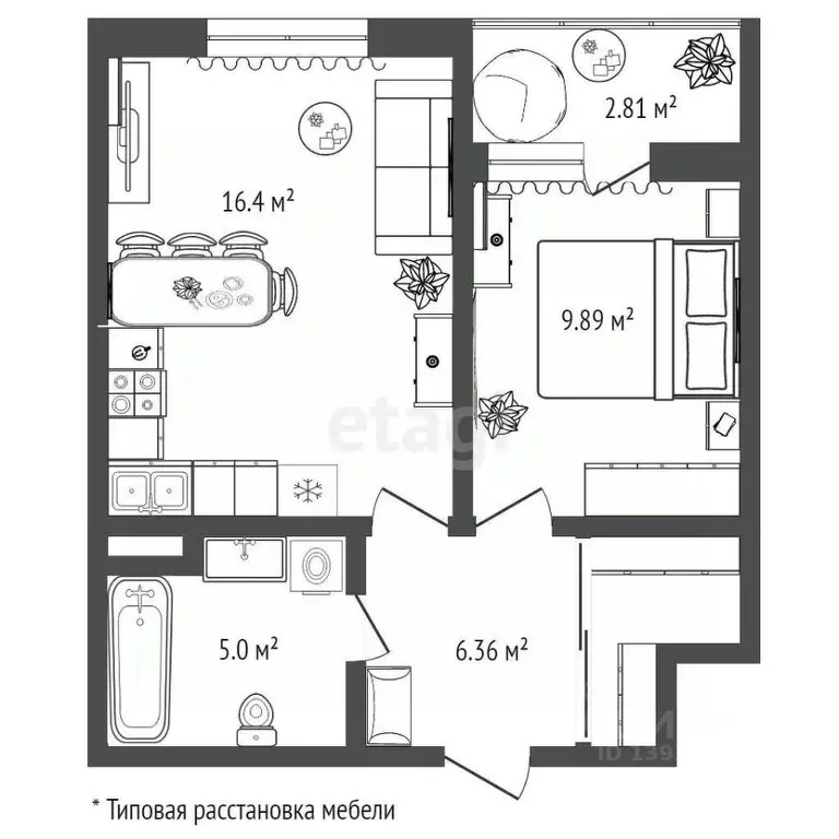 1-к кв. Тюменская область, Тюмень проезд Тихий, 4 (34.0 м) - Фото 2