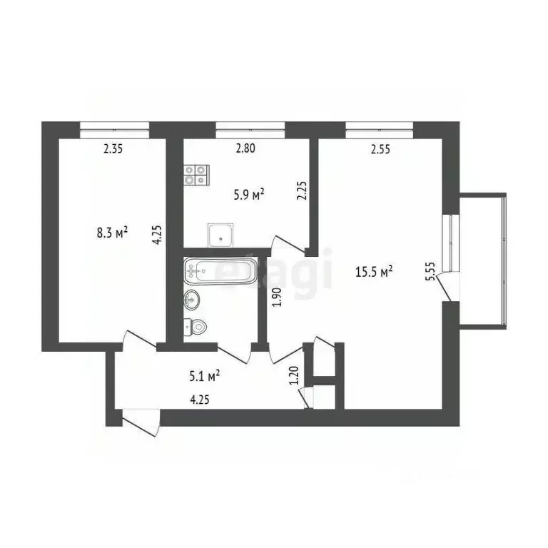 2-к кв. Камчатский край, Петропавловск-Камчатский ул. Крылова, 8 (39.2 ... - Фото 1