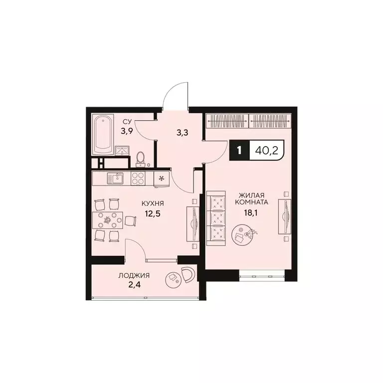 1-комнатная квартира: Анапа, Анапское шоссе, 18к3 (40.2 м) - Фото 0