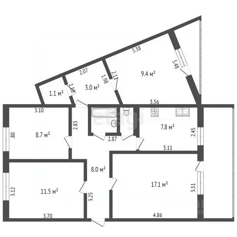 4-к кв. Хабаровский край, Хабаровск Шмаковский пер., 2 (78.8 м) - Фото 2