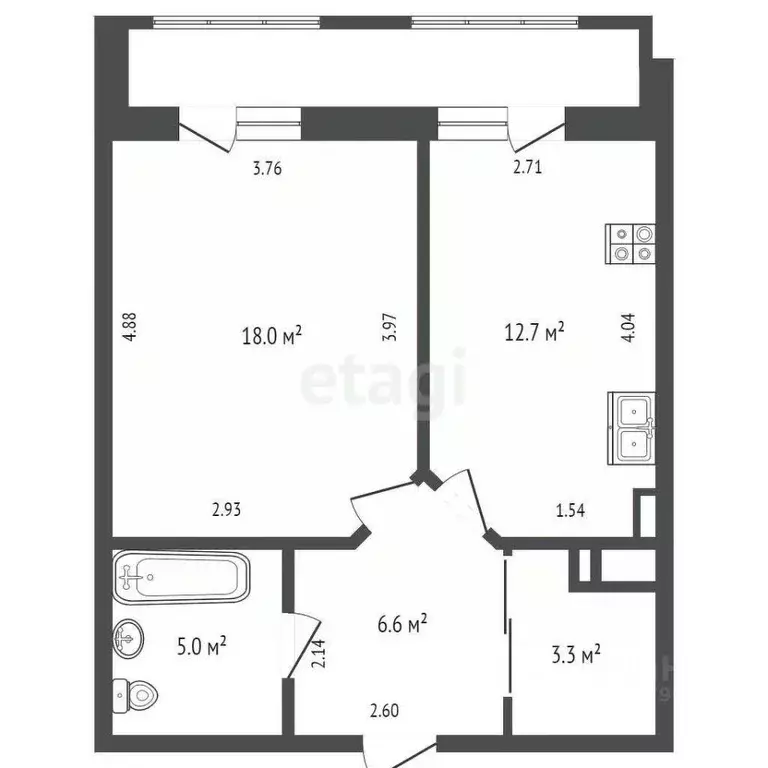 1-к кв. Челябинская область, Челябинск ул. Орджоникидзе, 64 (46.9 м) - Фото 1