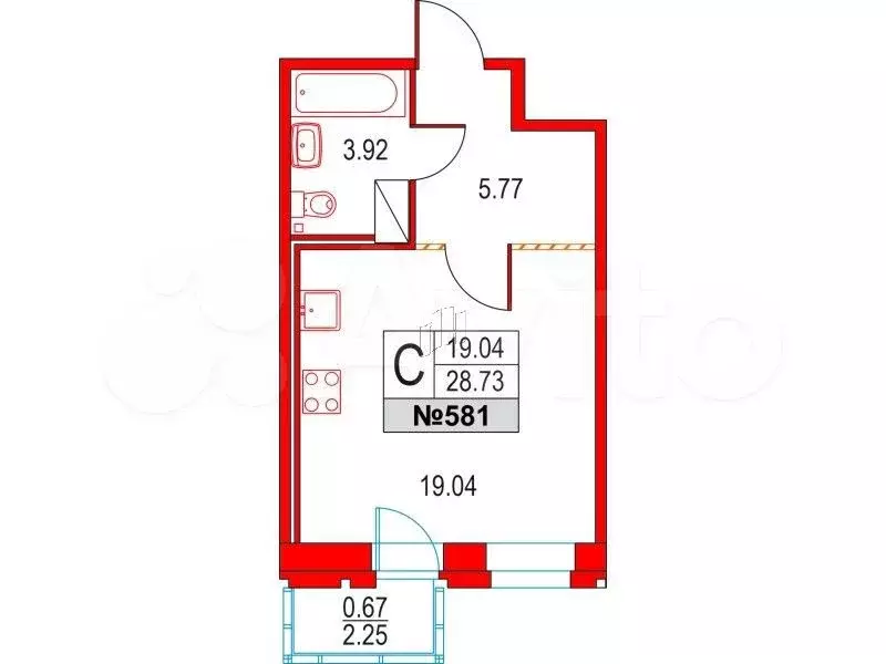 Квартира-студия, 28,7 м, 15/25 эт. - Фото 0