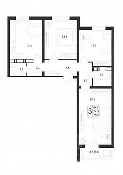 3-к кв. Воронежская область, Воронеж ул. Шидловского, 38 (75.9 м) - Фото 1