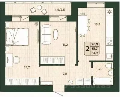 2-к кв. Самарская область, Волжский район, Смышляевка городское ... - Фото 1