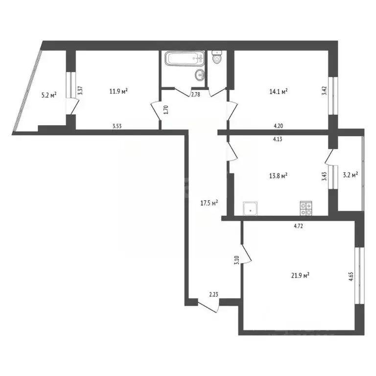 3-к кв. Татарстан, Нижнекамск ул. Сююмбике, 59 (88.0 м) - Фото 2