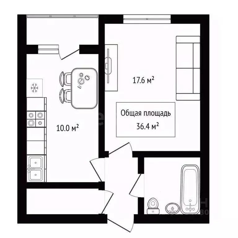 1-к кв. Новосибирская область, Новосибирск ул. Крылова, 64А (36.4 м) - Фото 2