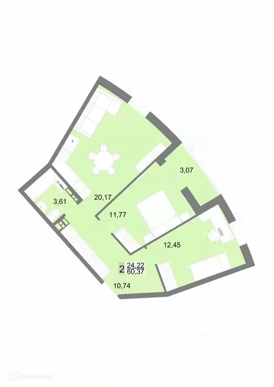 Продаётся 2-к квартира, 60.6 м - Фото 0