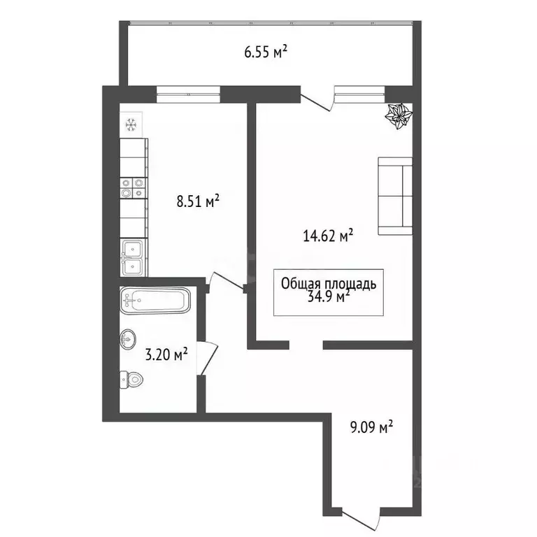 1-к кв. Новосибирская область, Новосибирск Беловежская ул., 50 (34.9 ... - Фото 2